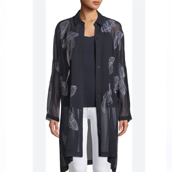 Lafayette 148 New York Kyrie Navy Sheer Silk Georgette Shirt Small